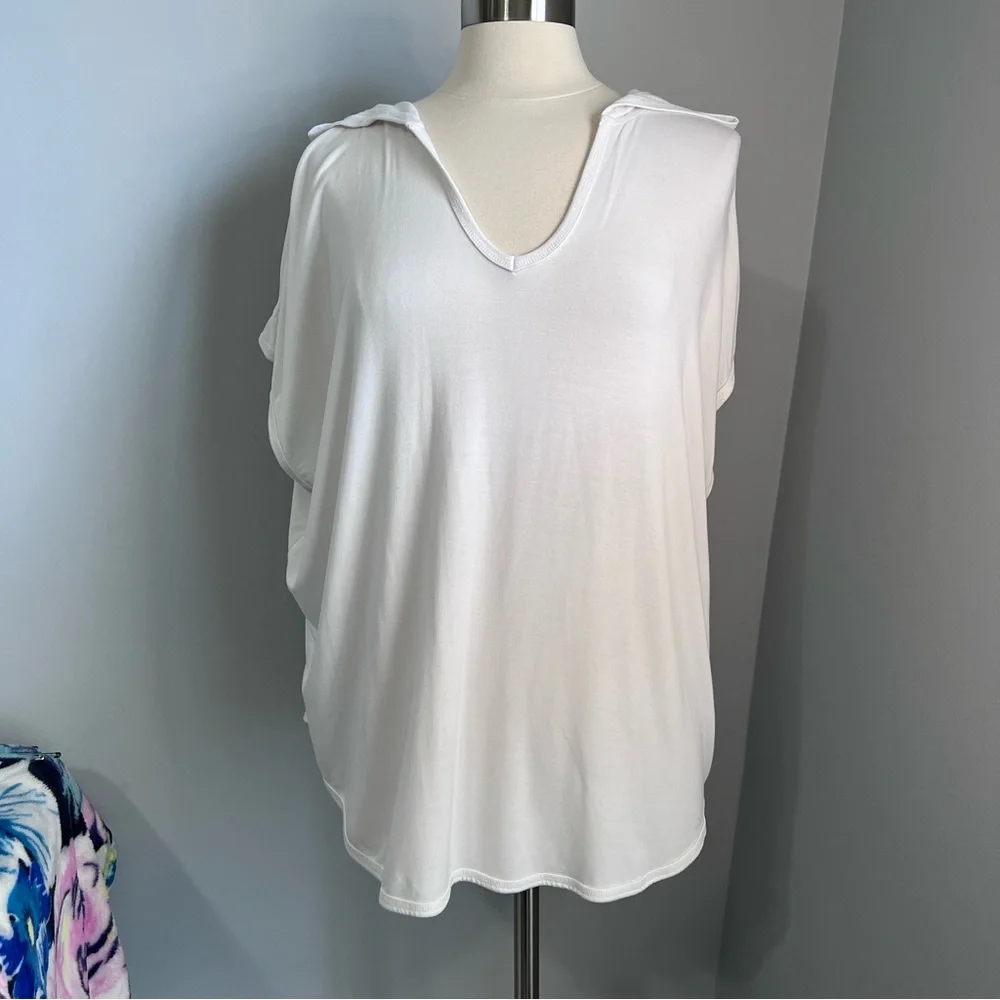 Liz Claiborne Weekend XL White Hooded Cap Sleeve Hi-Low Hem Top